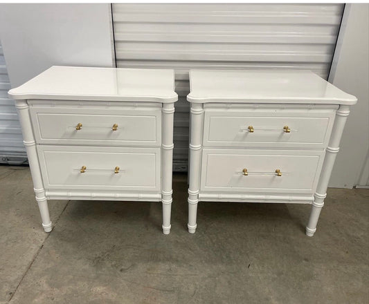 White Faux Bamboo Nightstands with Lucite